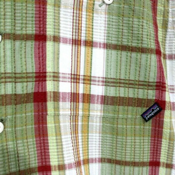 Patagonia Mens Medium Organic Cotton Green Short Sleeve Button Up Plaid Shirt - Picture 4 of 4